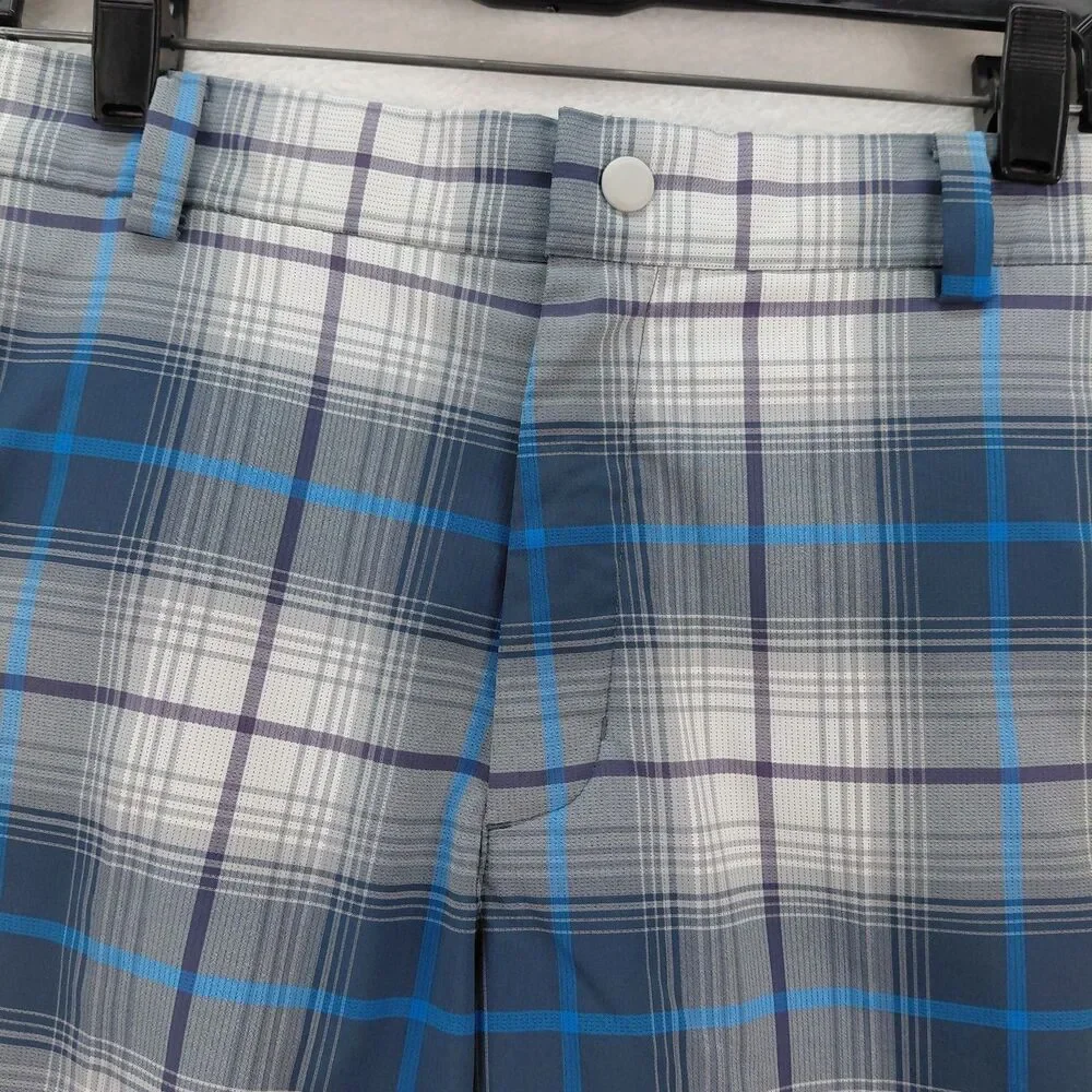 Nike Golf Shorts Mens 32 Blue White Plaid Tour Performance Stretch Dri Fit Chino